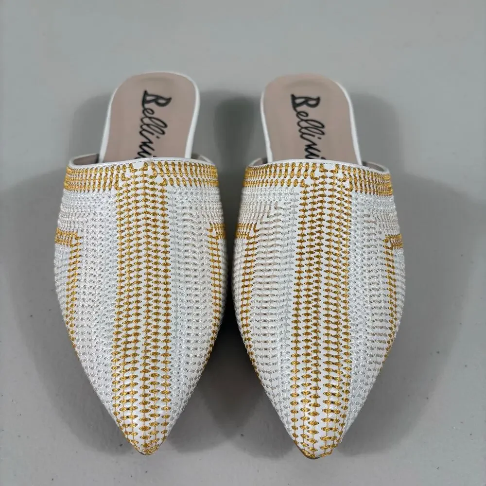 Bellini Festive Women Size 6M White Pointed Toe Woven Casual Slide‎ Mule Sandals - Picture 3 of 10